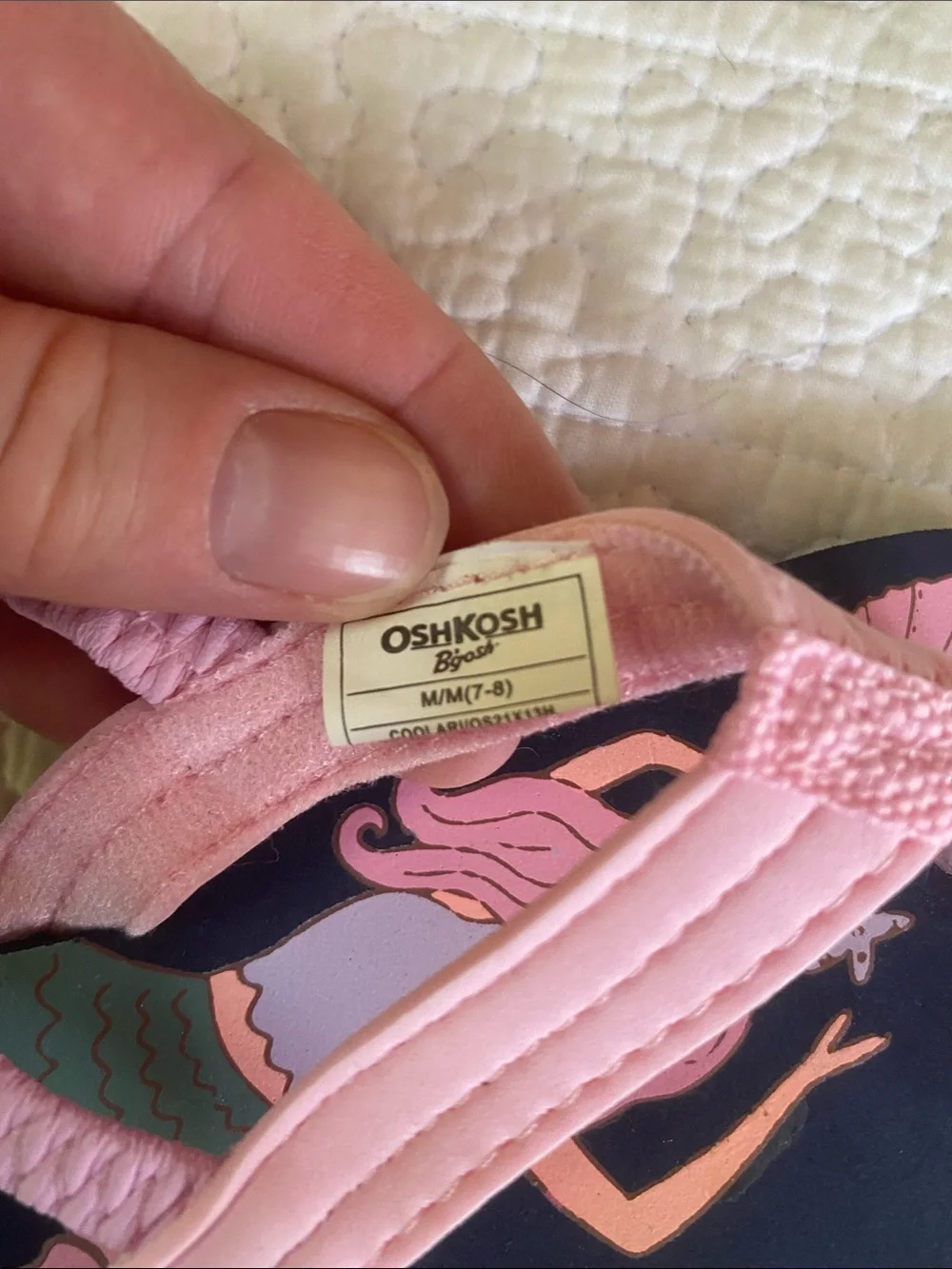 OshKosh B'gosh Navy Flip Flops with Pink Mermaid Print
